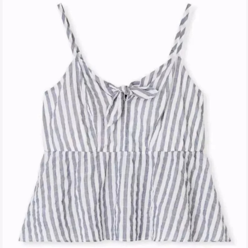 Torrid Blouse Woman Plus 3X Smocked Peplum Tie Front Midi Cami Cotton Grey EUC